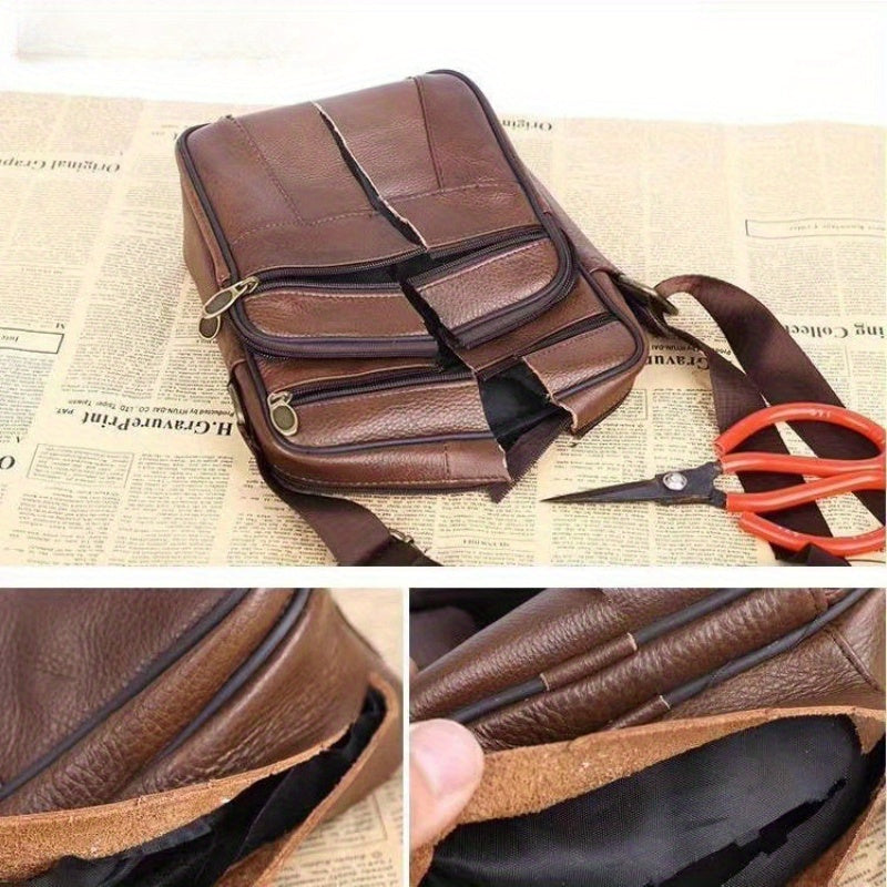 Men's Genuine Cowhide Messenger Bag Adjustable Strap Multiple Pockets Everyday Carry for Work Travel Errands | Lonoma