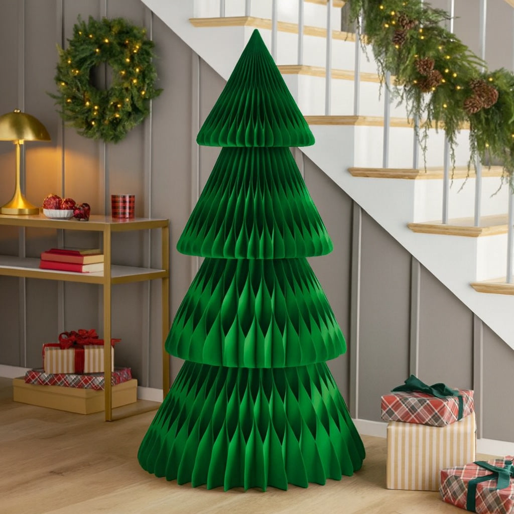 Foldable Paper Honeycomb Tree Centerpiece for Parties & Events – Red, Cream & Green – 12 in or 12 in Tall 3D Tabletop Display | Lonoma