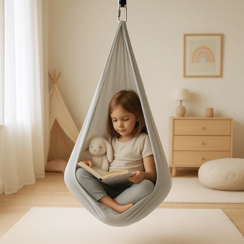 Hanging Pod Chair Swing for Kids Sensory Cocoon Hammock Indoor Outdoor Cotton for Playroom Bedroom Therapy Room Calming Space | Lonoma