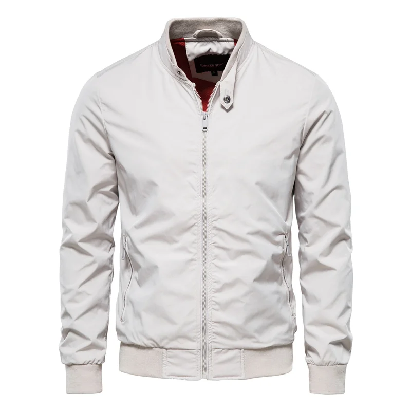 Men's Lightweight Bomber Jacket with Ribbed Collar - Spring Summer Zip-Up Windbreaker for Casual Everyday Wear and Travel | Lonoma