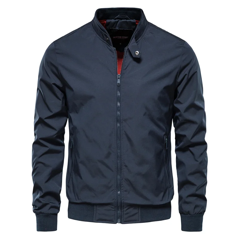 Men's Lightweight Bomber Jacket with Ribbed Collar - Spring Summer Zip-Up Windbreaker for Casual Everyday Wear and Travel | Lonoma