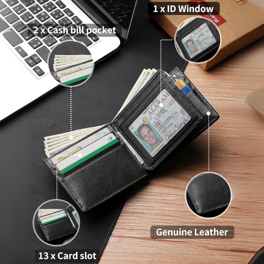 Men's Genuine Leather Bifold Wallet with RFID Blocking Protection for Cards & Cash | Lonoma