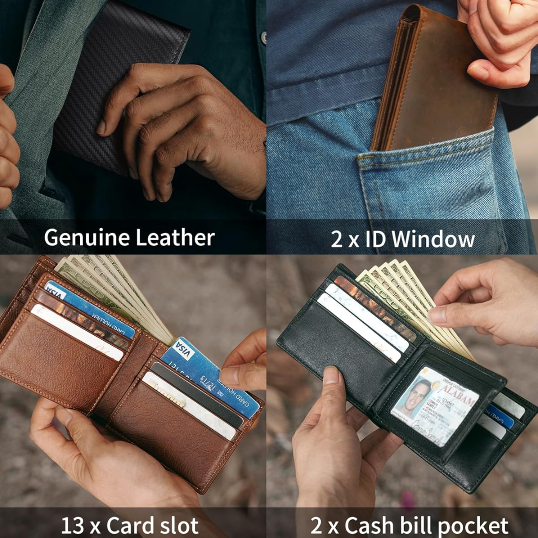 Men's Genuine Leather Bifold Wallet with RFID Blocking Protection for Cards & Cash | Lonoma