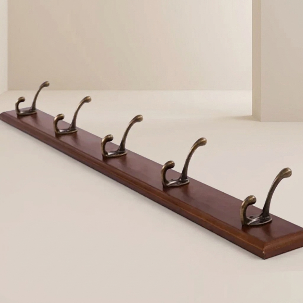 Solid Wood Wall Coat Rack with 4 or 5 Hooks, White, Beige or Brown - Scandinavian Wall Hooks for Entryway, Bedroom & Hallway | Lonoma