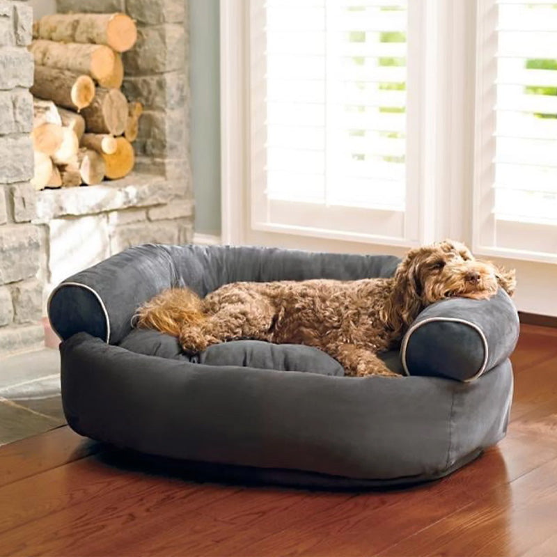 Orthopedic Dog Bed with Raised Bolster, Gray or Navy Blue, Joint Support Pet Sofa for Small, Medium & Large Dogs, Calming Couch Bed | Lonoma