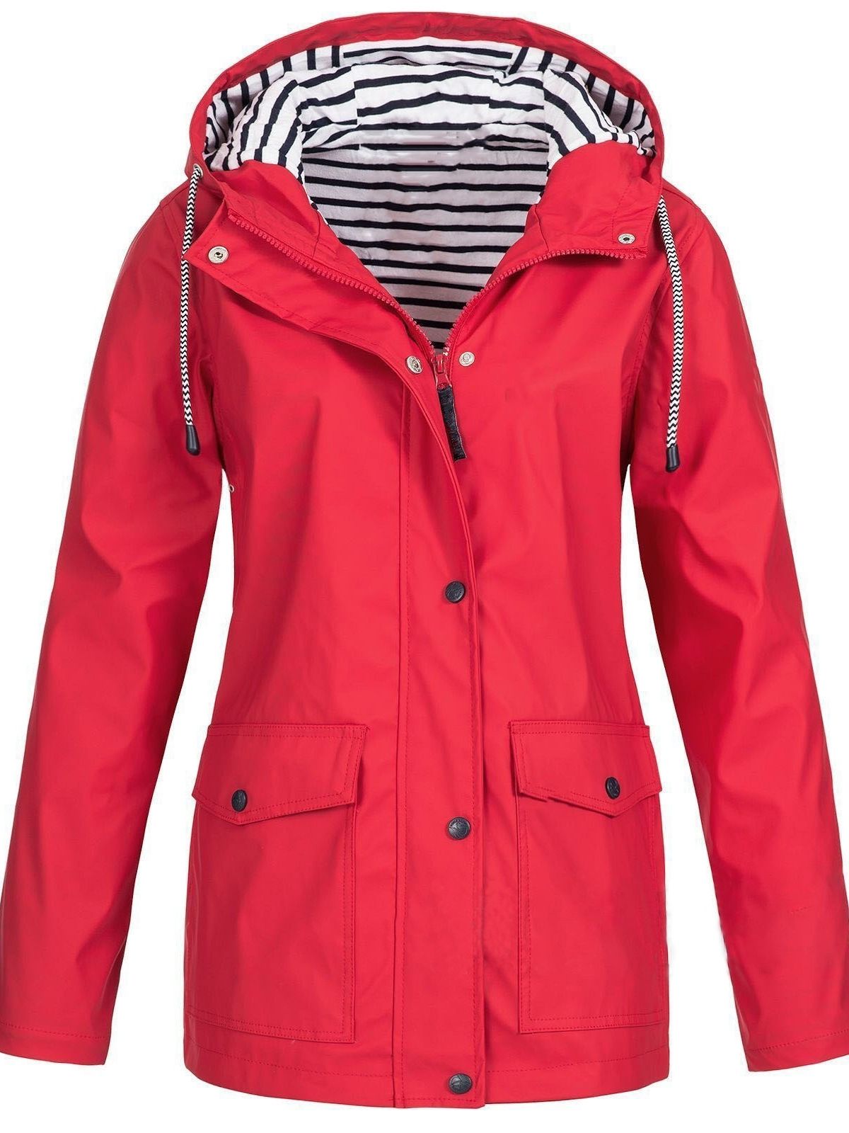 Hooded Rain Jacket Women Water Resistant Windproof Long Coat Lightweight Shell with Zipper Closure for Commuting Travel Everyday Wear | Lonoma