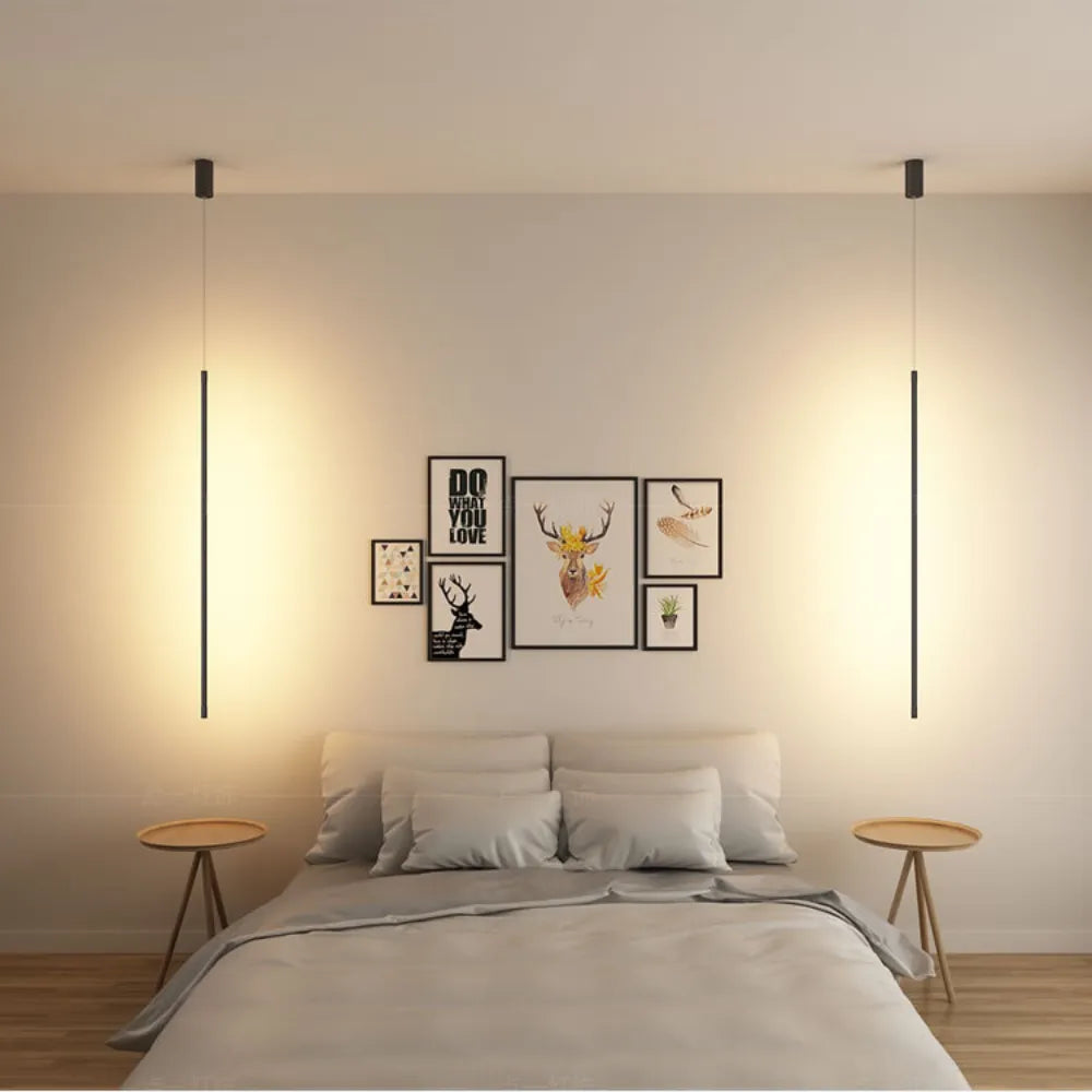 Hanging Linear Metal Fixture for Bedside Black Adjustable Drop Light Modern Sleek Design LED Warm Neutral Cool White Nightstand Accent | Lonoma