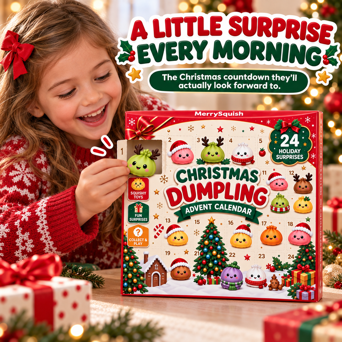 Holiday Countdown Calendar with 24 Soft Squishy Dumpling Characters Christmas Advent Toy Set for Kids December Daily Surprise Collectibles | Lonoma