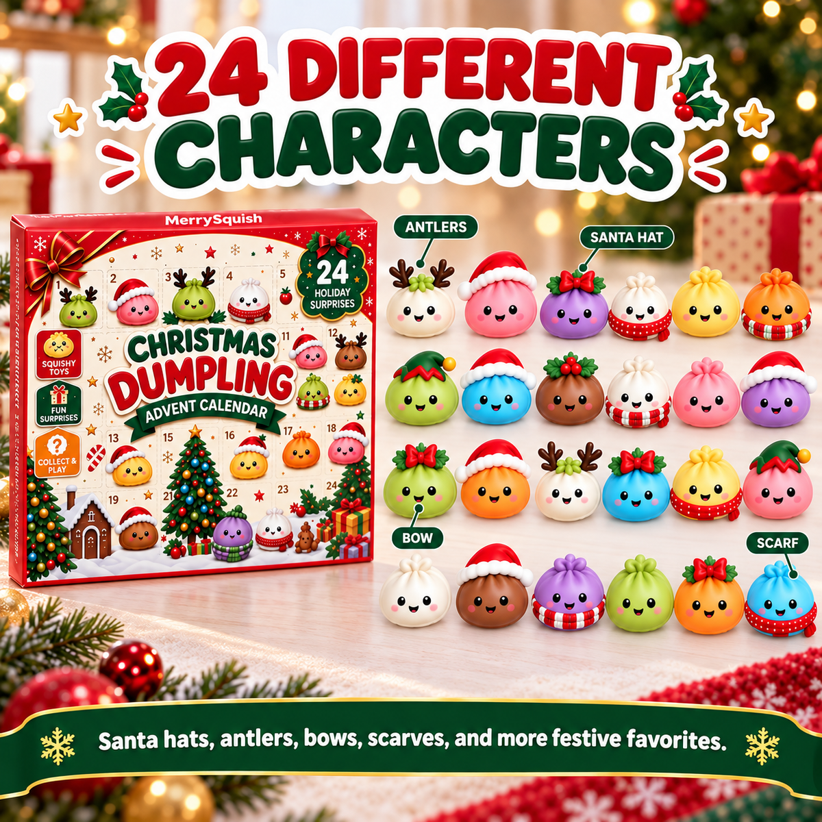 Holiday Countdown Calendar with 24 Soft Squishy Dumpling Characters Christmas Advent Toy Set for Kids December Daily Surprise Collectibles | Lonoma