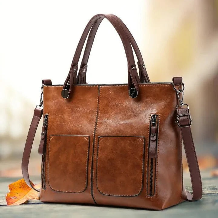 Genuine Leather Tote Bag for Women – Medium Structured Shoulder Bag with Top Handles and Zipper Closure for Work, Travel & Everyday Use | Lonoma