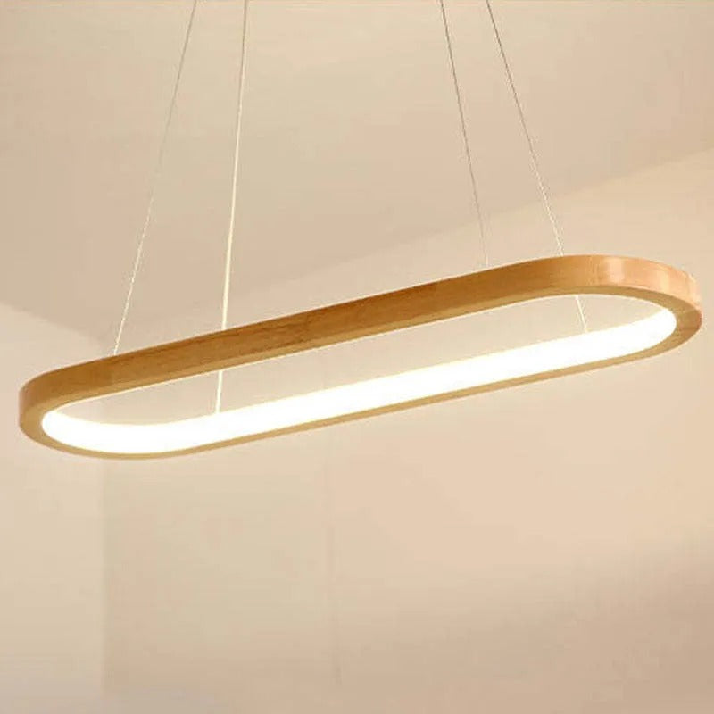 Wooden Oval Hanging Light LED Modern Ceiling Fixture 3-Color Switch for Kitchen Island Dining Room Breakfast Bar Restaurant | Lonoma
