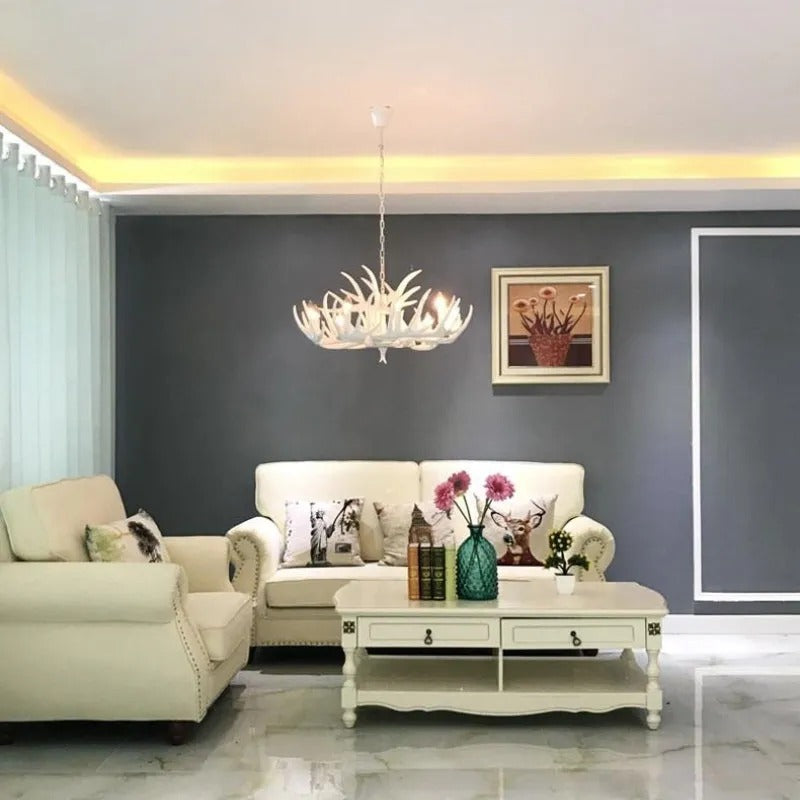 Antler Chandelier Resin Fixture Metal Frame Traditional Style Pendant 6 8 10 Light Options Adjustable Chain Candelabra Base E12 for Dining | Lonoma
