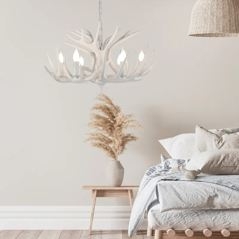 Antler Chandelier Resin Fixture Metal Frame Traditional Style Pendant 6 8 10 Light Options Adjustable Chain Candelabra Base E12 for Dining | Lonoma