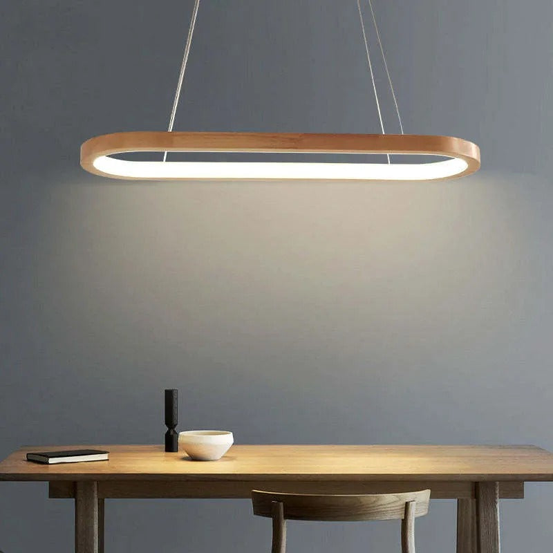 Wooden Oval Hanging Light LED Modern Ceiling Fixture 3-Color Switch for Kitchen Island Dining Room Breakfast Bar Restaurant | Lonoma