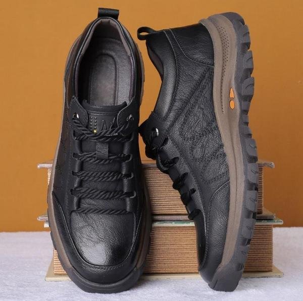 Men's Waterproof Leather Shoes with Arch Support, Black or Brown Casual Slip-Resistant Walking & Work Shoes for Outdoor, All-Day Wear | Lonoma