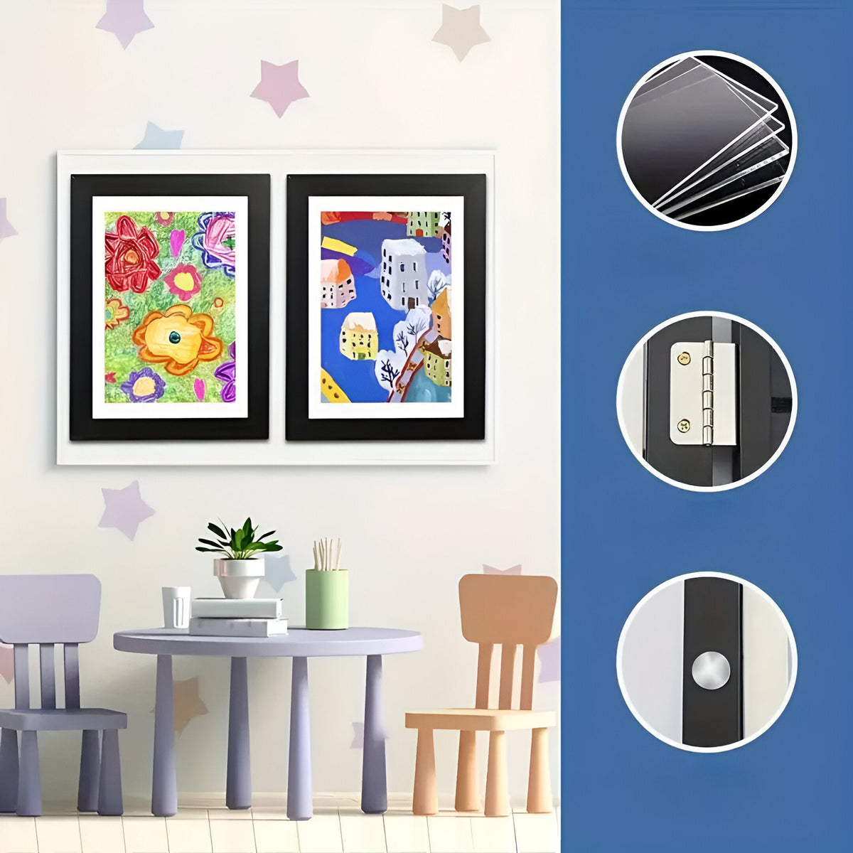 Kids Art Display Frame with Storage for 150 Drawings - Flip-Front Wooden Picture Frame A4 A3 for Bedroom Living Room Playroom | Lonoma