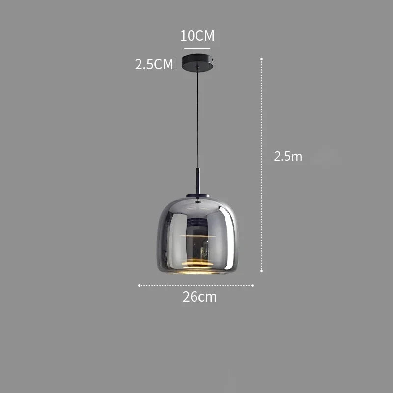 Glass Pendant Light, Adjustable Height Hanging Lamp in Cognac or Smoke Gray for Kitchen Island, Dining Table, Bedroom, Modern Nordic Decor | Lonoma