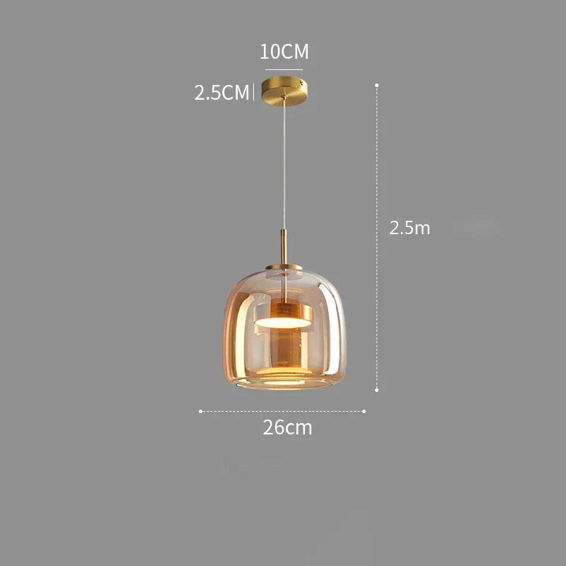 Glass Pendant Light, Adjustable Height Hanging Lamp in Cognac or Smoke Gray for Kitchen Island, Dining Table, Bedroom, Modern Nordic Decor | Lonoma