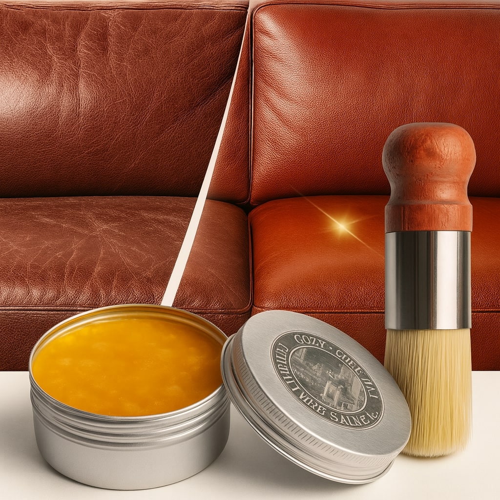 Leather Conditioner Balm with Applicator for Couch, Chair & Car Seat - Colorless Leather Care, Restores Softness and Protects Upholstery | Lonoma