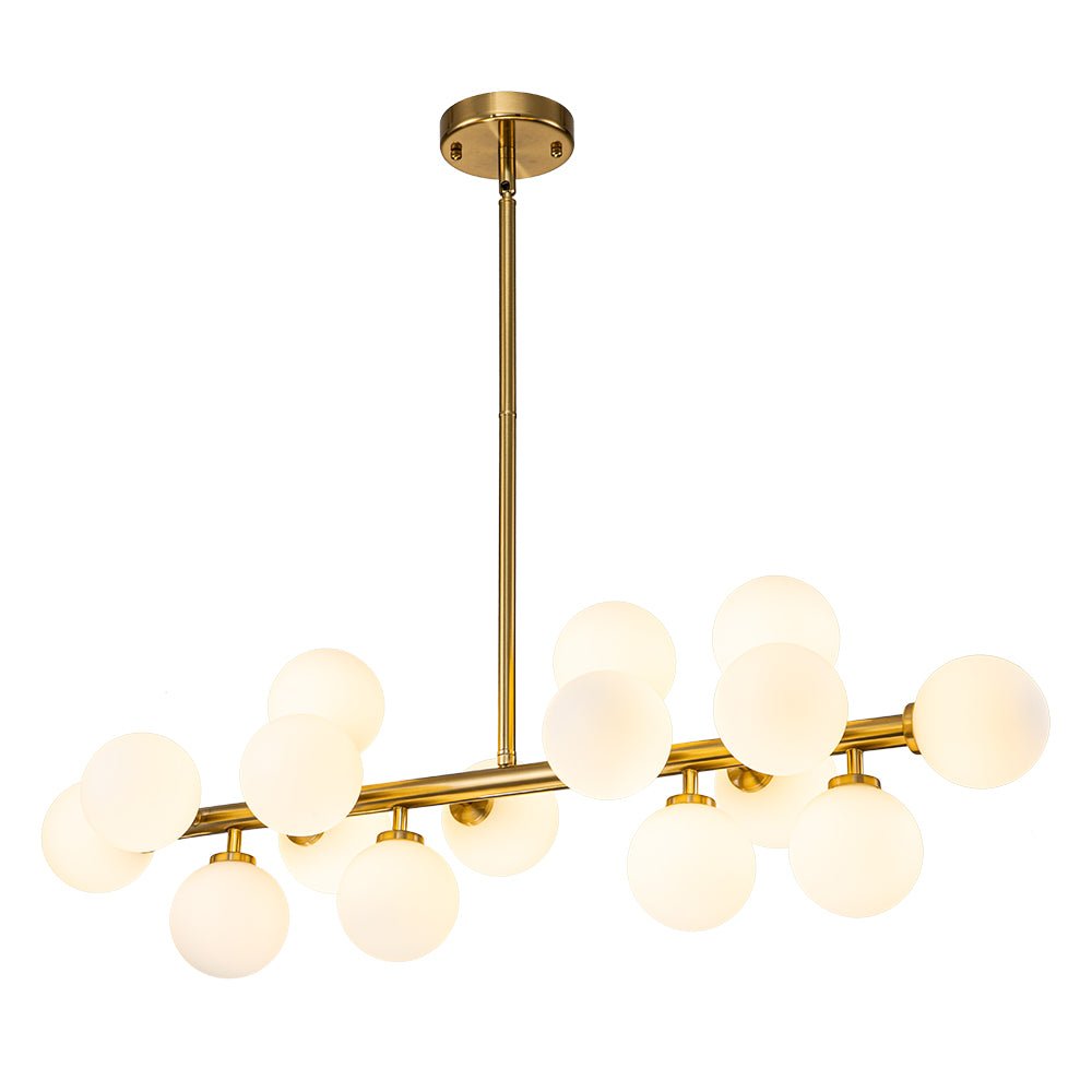 16-Light Glass Globe Linear Chandelier for Dining Room & Kitchen Island, Mid-Century Modern Style | Lonoma
