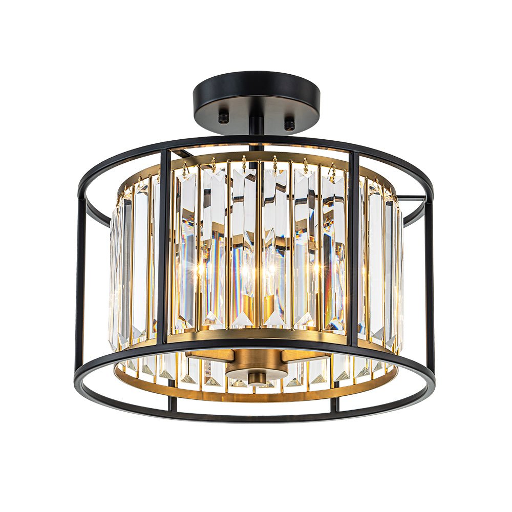 Semi Flush Mount Ceiling Light with Faceted Crystal Accents and Black Brass Finish for Foyer Dining Room Bedroom Kitchen | Lonoma