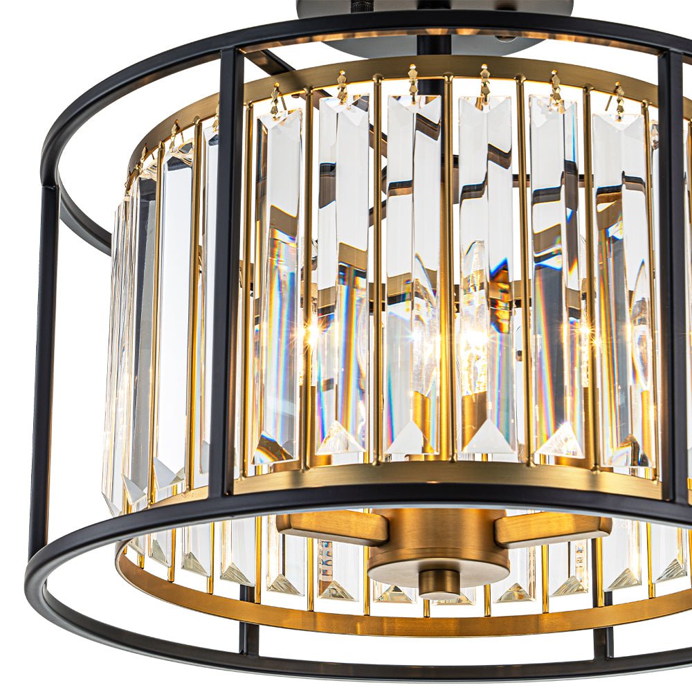 Semi Flush Mount Ceiling Light with Faceted Crystal Accents and Black Brass Finish for Foyer Dining Room Bedroom Kitchen | Lonoma