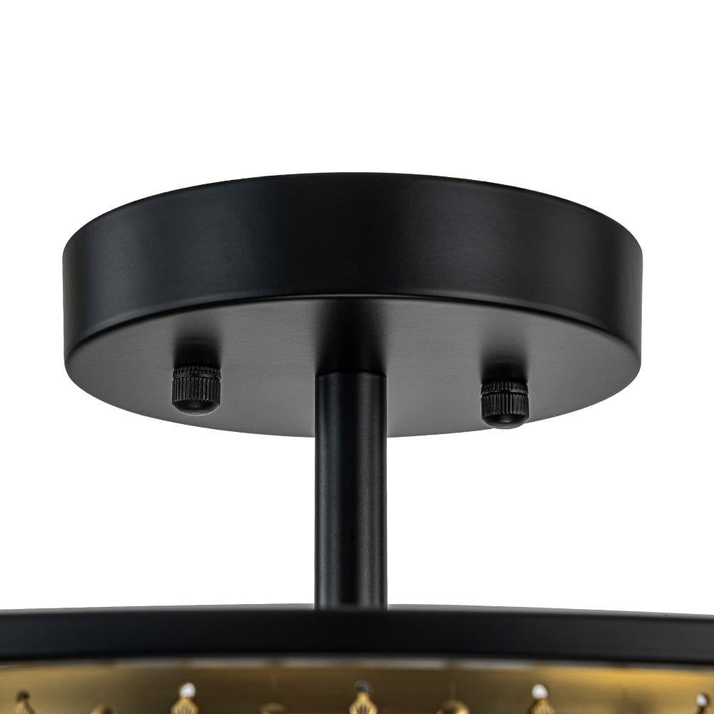Semi Flush Mount Ceiling Light with Faceted Crystal Accents and Black Brass Finish for Foyer Dining Room Bedroom Kitchen | Lonoma
