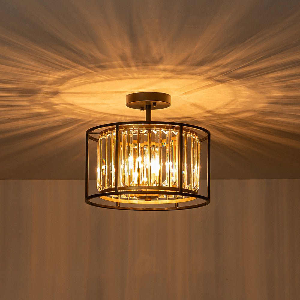 Semi Flush Mount Ceiling Light with Faceted Crystal Accents and Black Brass Finish for Foyer Dining Room Bedroom Kitchen | Lonoma