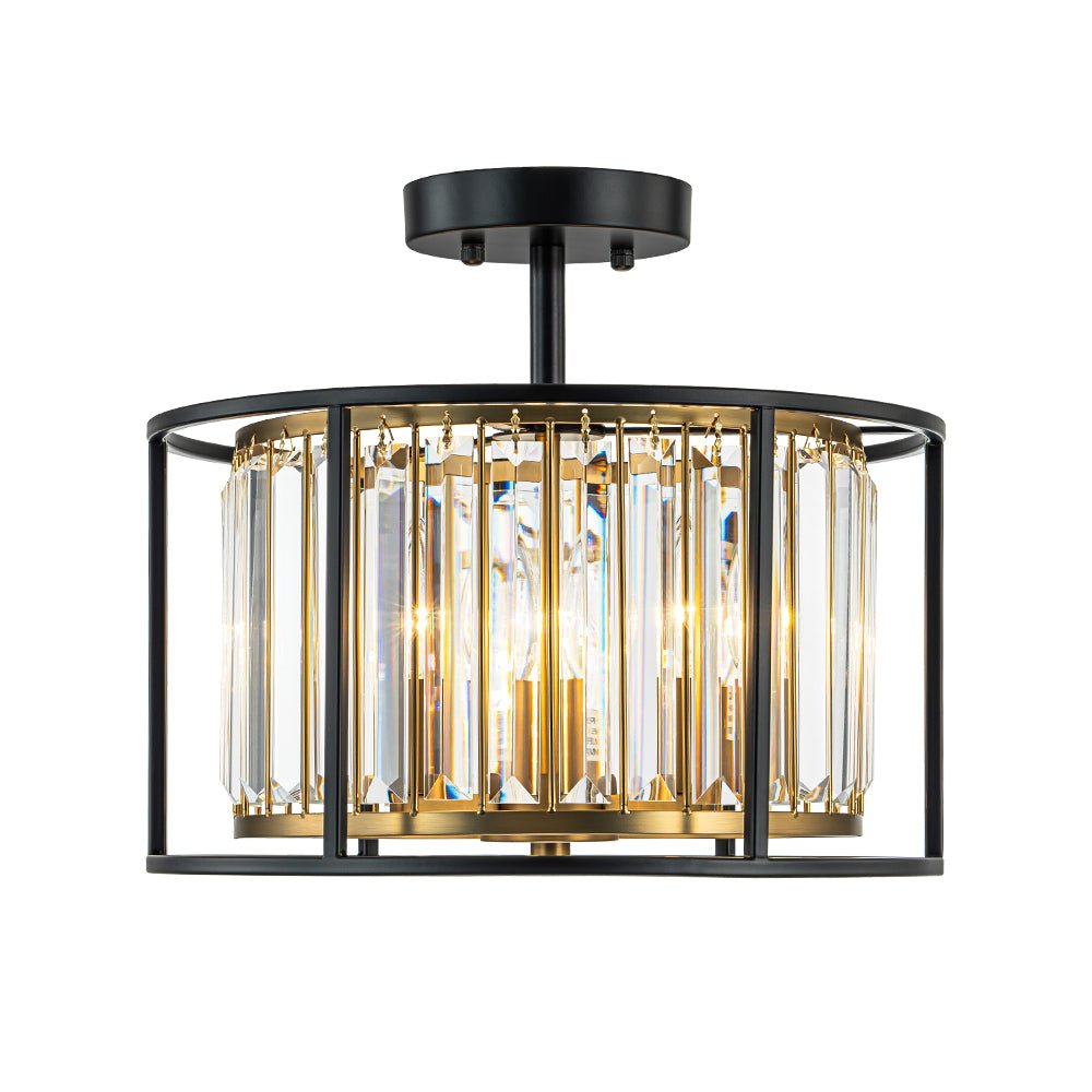 Semi Flush Mount Ceiling Light with Faceted Crystal Accents and Black Brass Finish for Foyer Dining Room Bedroom Kitchen | Lonoma