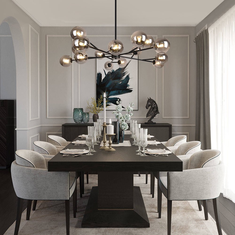 Linear Glass Chandelier 44 Inches with 15 Lights Metal Frame Adjustable Hanging Fixture for Dining Room Kitchen Island | Lonoma