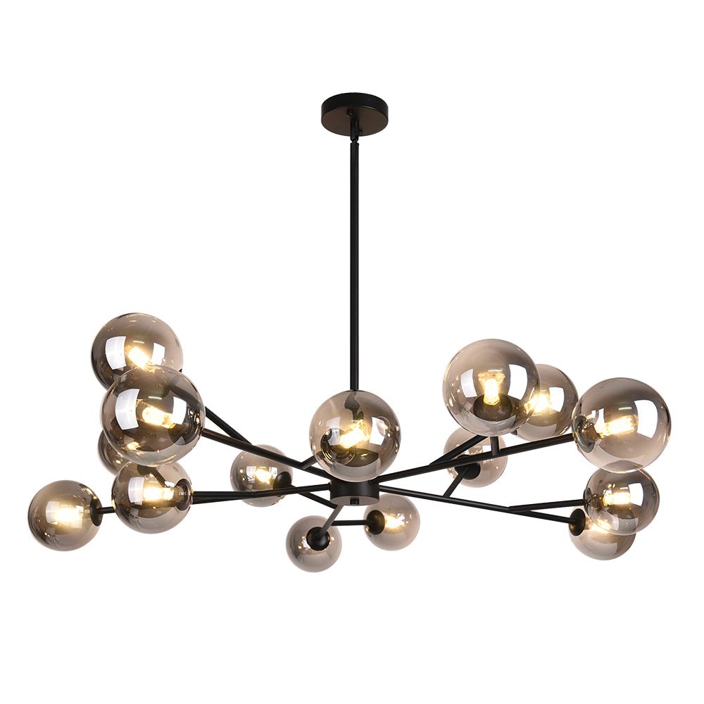 Linear Glass Chandelier 44 Inches with 15 Lights Metal Frame Adjustable Hanging Fixture for Dining Room Kitchen Island | Lonoma
