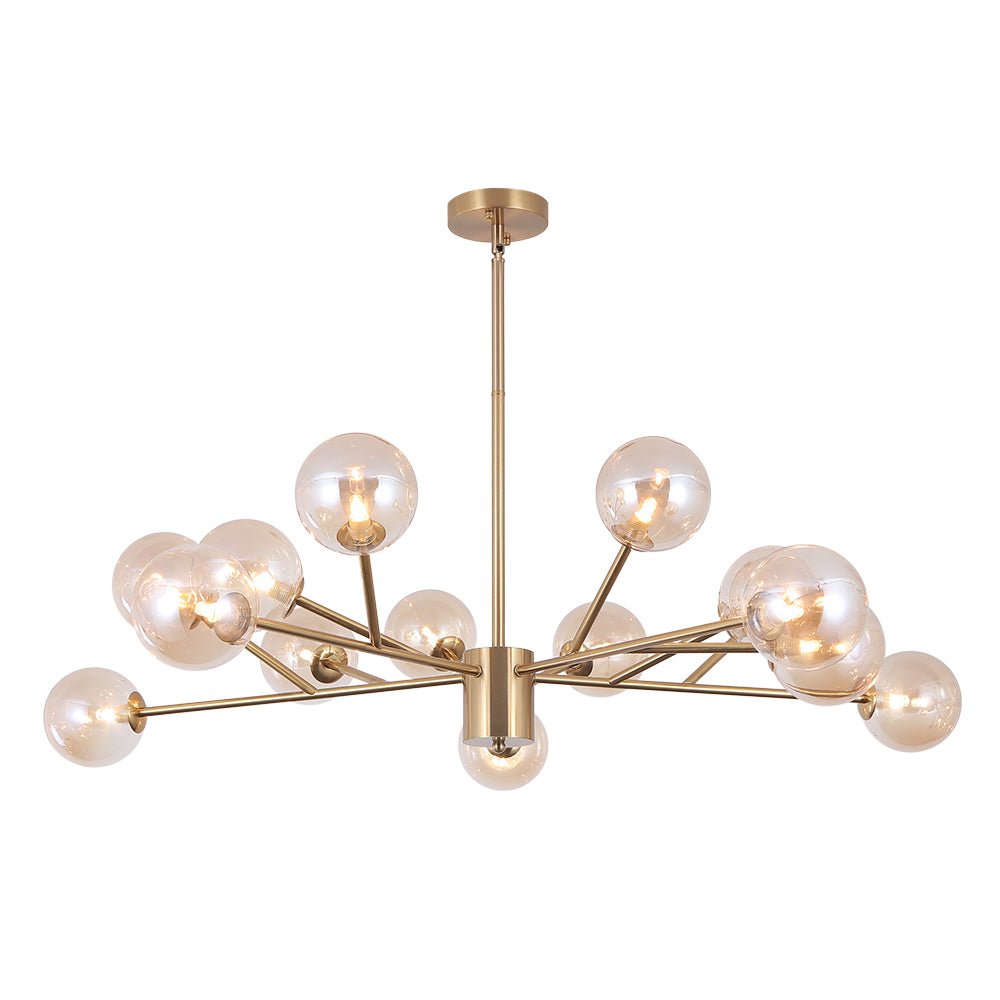 Linear Glass Chandelier 44 Inches with 15 Lights Metal Frame Adjustable Hanging Fixture for Dining Room Kitchen Island | Lonoma