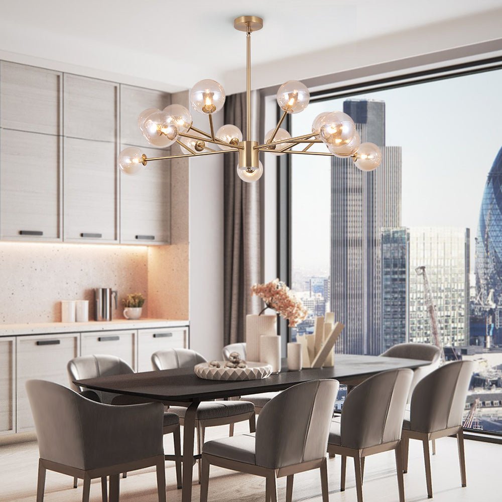 Linear Glass Chandelier 44 Inches with 15 Lights Metal Frame Adjustable Hanging Fixture for Dining Room Kitchen Island | Lonoma