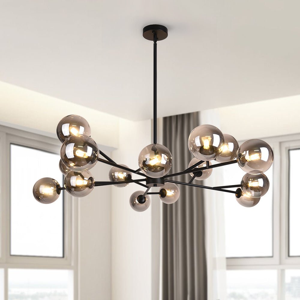 Linear Glass Chandelier 44 Inches with 15 Lights Metal Frame Adjustable Hanging Fixture for Dining Room Kitchen Island | Lonoma