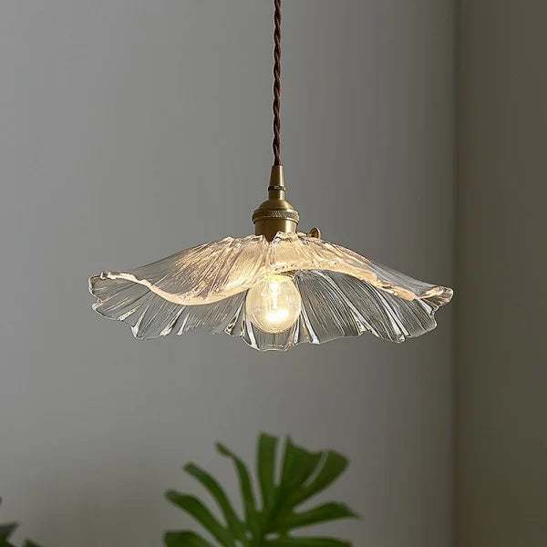Floral Glass Flush Mount or Drop Ceiling Light with Brass Accents – Clear, Green or Pink Petal Shades for Bedroom, Dining Room | Lonoma