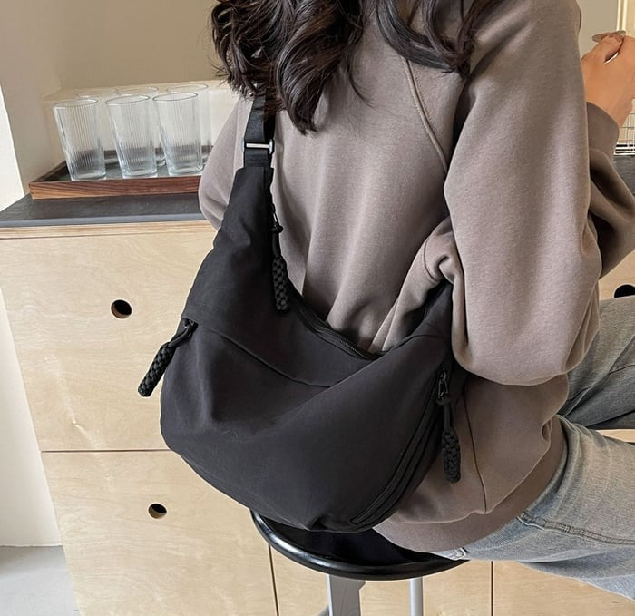 Curved Slouch Shoulder Bag – Lightweight Water-Resistant Nylon Hobo Crossbody Purse for Women, Adjustable Strap, Multi-Pocket Organizer | Lonoma
