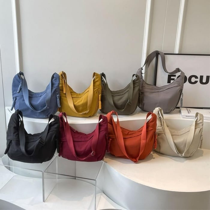 Curved Slouch Shoulder Bag – Lightweight Water-Resistant Nylon Hobo Crossbody Purse for Women, Adjustable Strap, Multi-Pocket Organizer | Lonoma