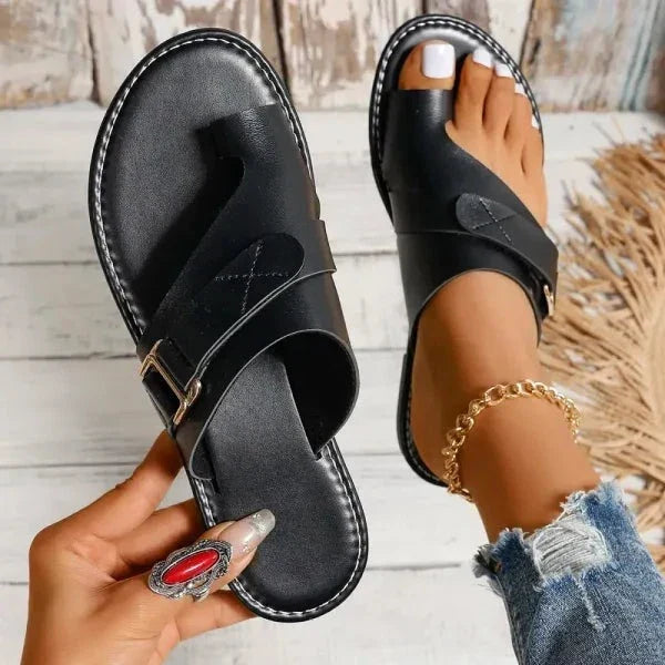 Women's Arch Support Leather Sandals with Bunion Relief Footbed Orthopedic Comfort Walking Sandals for Daily Wear | Lonoma