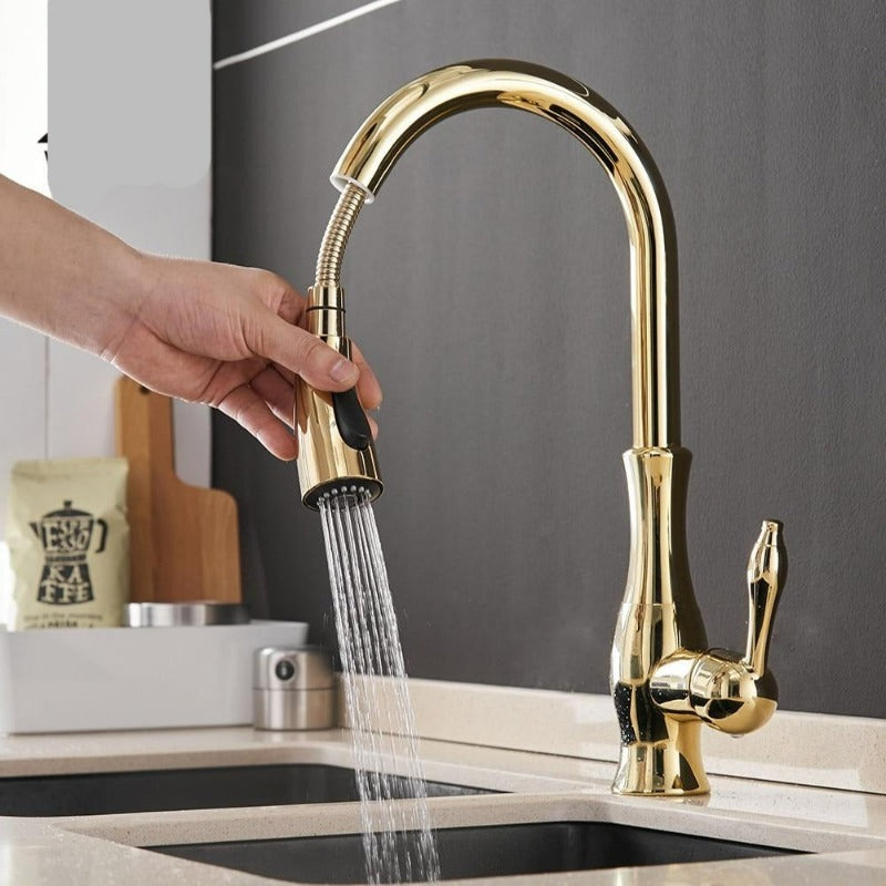 Pull-Out Kitchen Faucet 360° Swivel Brushed Nickel Chrome Gold Black Single Hole Sprayer Sink Mixer Tap for Modern Farmhouse Home | Lonoma