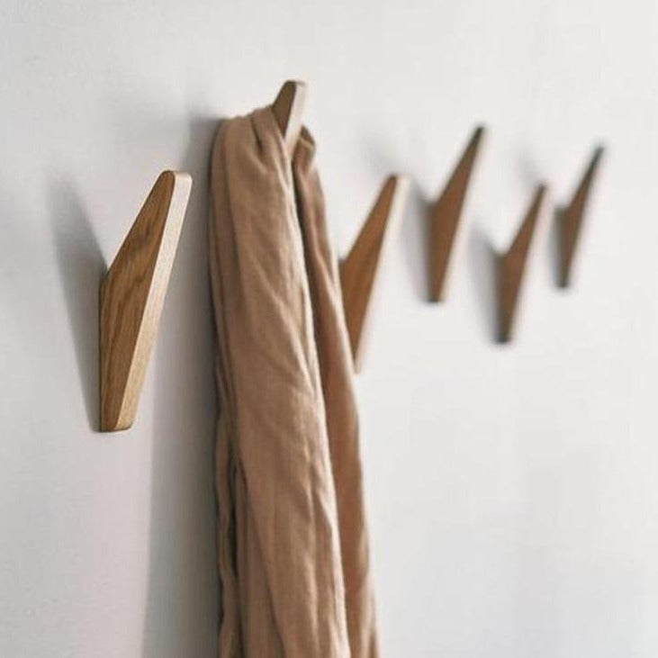 Natural Solid Wood Wall Hooks Set of 2, 5.3 in Minimalist Coat Hooks for Entryway, Bathroom & Bedroom, Towel & Scarf Hanger | Lonoma