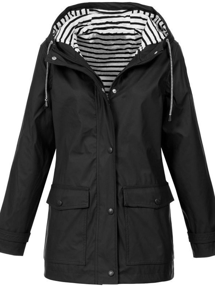 Hooded Rain Jacket Women Water Resistant Windproof Long Coat Lightweight Shell with Zipper Closure for Commuting Travel Everyday Wear | Lonoma