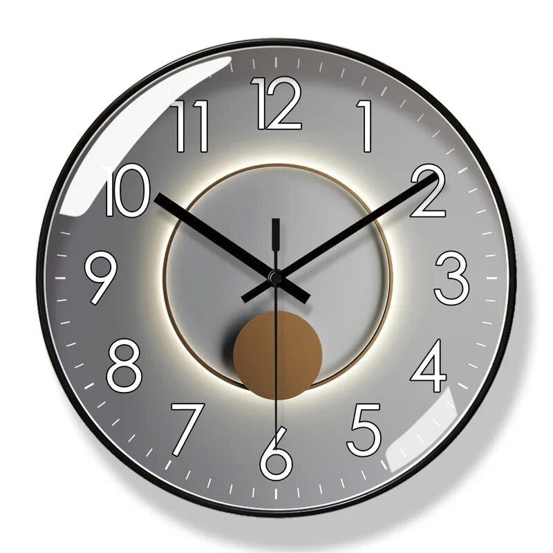 Round Wall Clock Silent Sweep Movement Modern Black White Gray Orange Dial 10-14 Inch Battery Operated Living Room Bedroom Office Kitchen | Lonoma