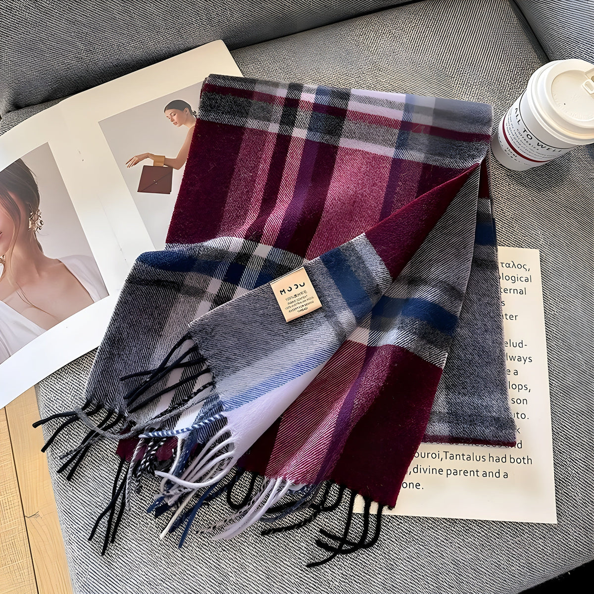 Plaid Cashmere Winter Scarf for Women 79 × 28 in Soft Wool Wrap Shawl Classic Checked Pattern Cold Weather Accessory | Lonoma