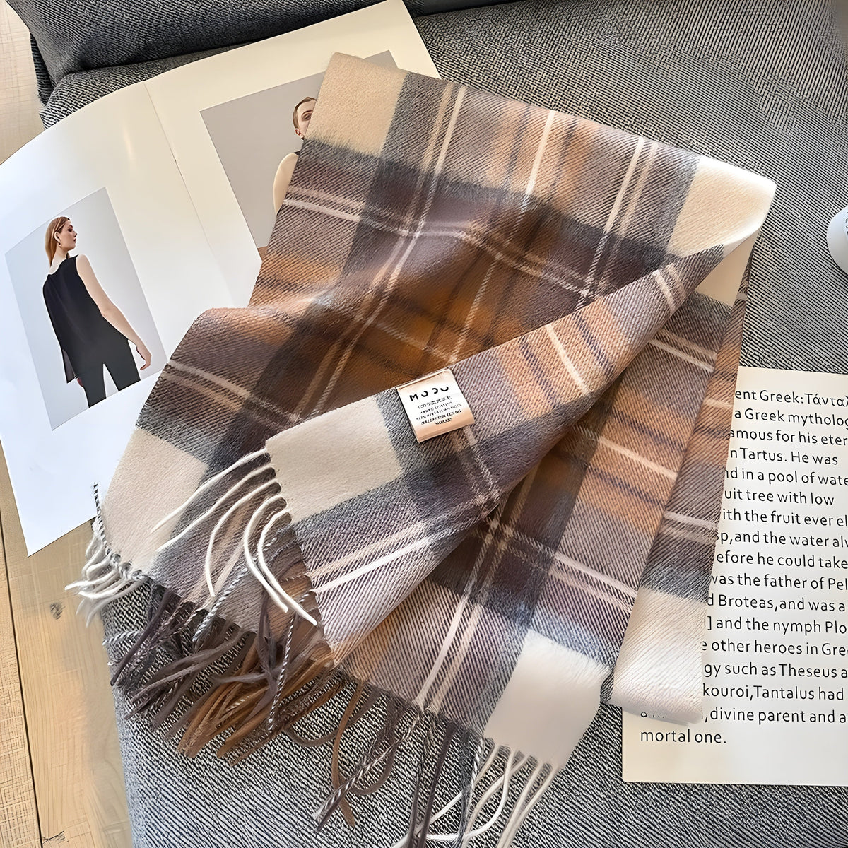 Plaid Cashmere Winter Scarf for Women 79 × 28 in Soft Wool Wrap Shawl Classic Checked Pattern Cold Weather Accessory | Lonoma