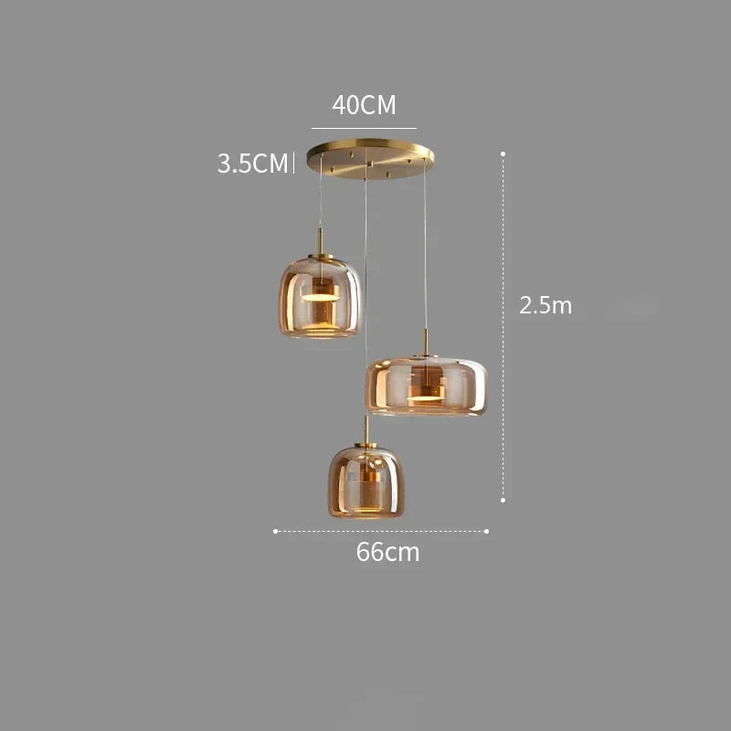 Glass Pendant Light, Adjustable Height Hanging Lamp in Cognac or Smoke Gray for Kitchen Island, Dining Table, Bedroom, Modern Nordic Decor | Lonoma
