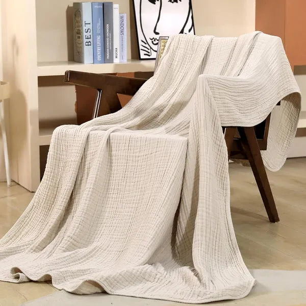 Breathable Cotton Throw Blanket Soft All-Season Muslin Weave for Couch Bed Sofa Living Room Bedroom Hypoallergenic Lightweight | Lonoma