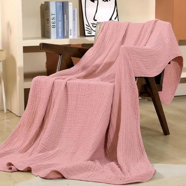 Breathable Cotton Throw Blanket Soft All-Season Muslin Weave for Couch Bed Sofa Living Room Bedroom Hypoallergenic Lightweight | Lonoma