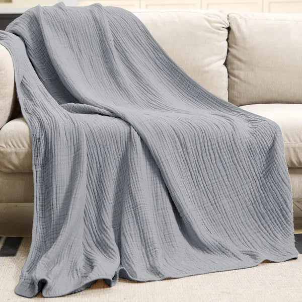 Breathable Cotton Throw Blanket Soft All-Season Muslin Weave for Couch Bed Sofa Living Room Bedroom Hypoallergenic Lightweight | Lonoma