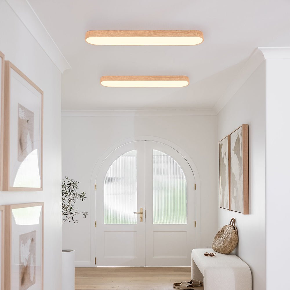 Oval LED Ceiling Light Fixture Wood Grain Metal Finish 26-35 Inch Warm White Cool White Low Profile Flush Mount for Bedroom Living Room | Lonoma