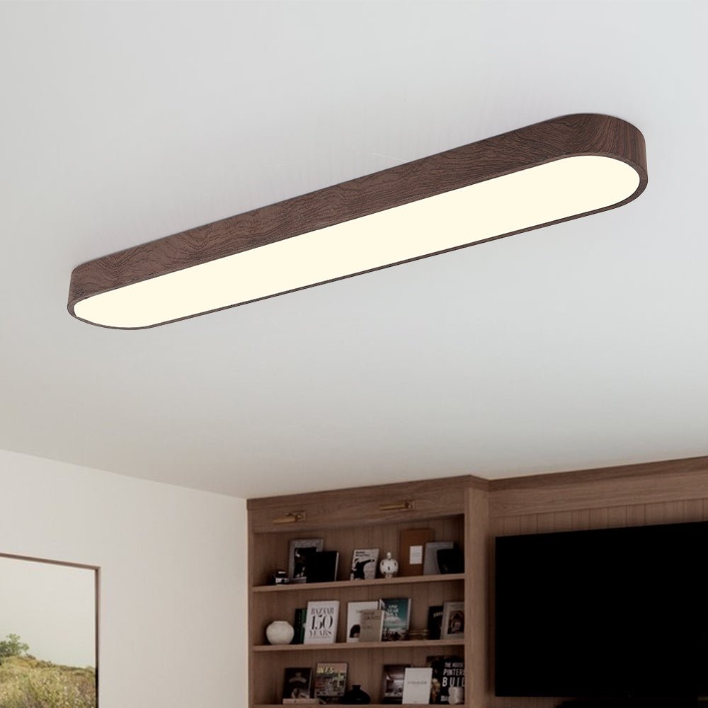 Oval LED Ceiling Light Fixture Wood Grain Metal Finish 26-35 Inch Warm White Cool White Low Profile Flush Mount for Bedroom Living Room | Lonoma